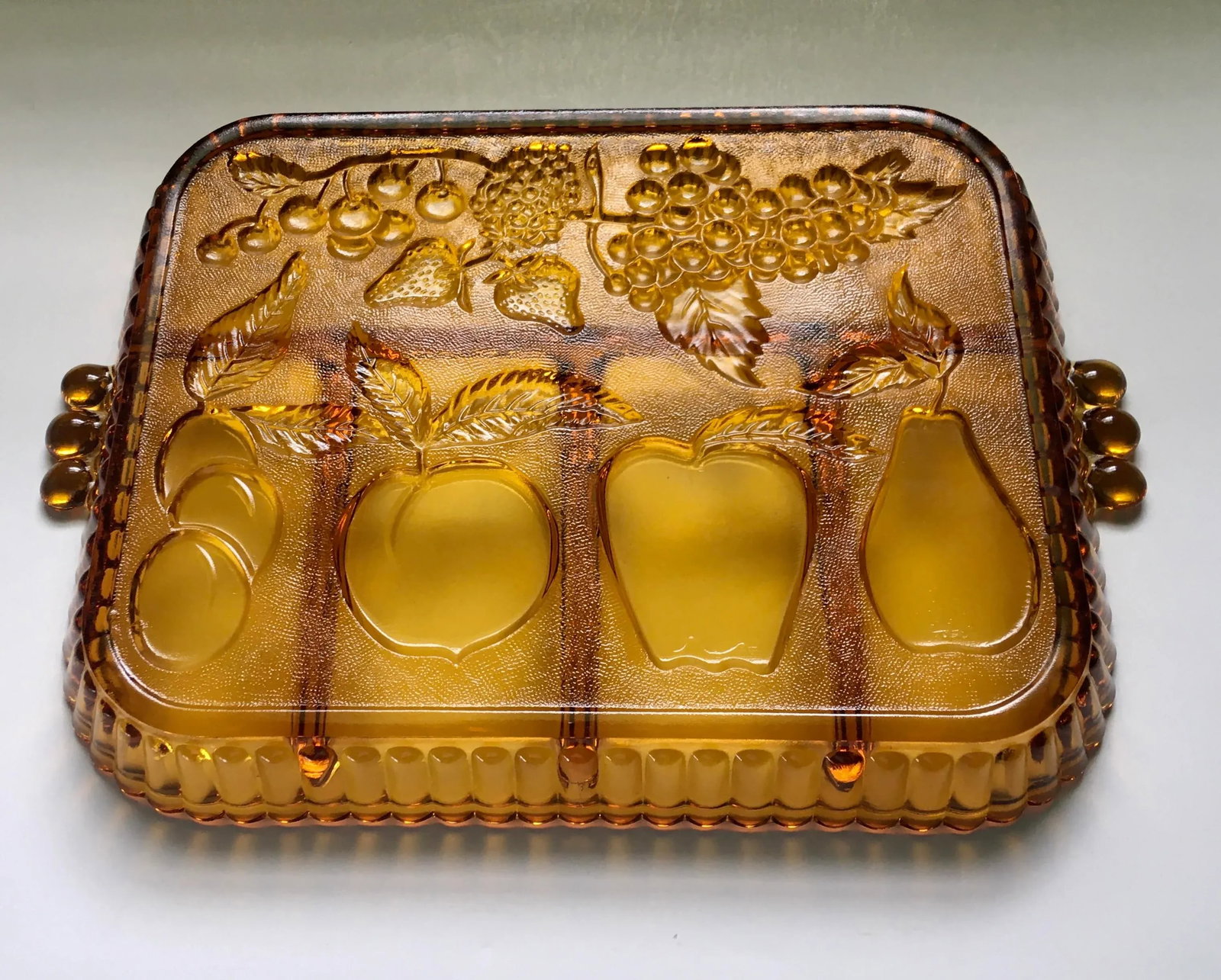 Mid-Century Indiana Amber Glass Sectioned Fruit Tray - 10