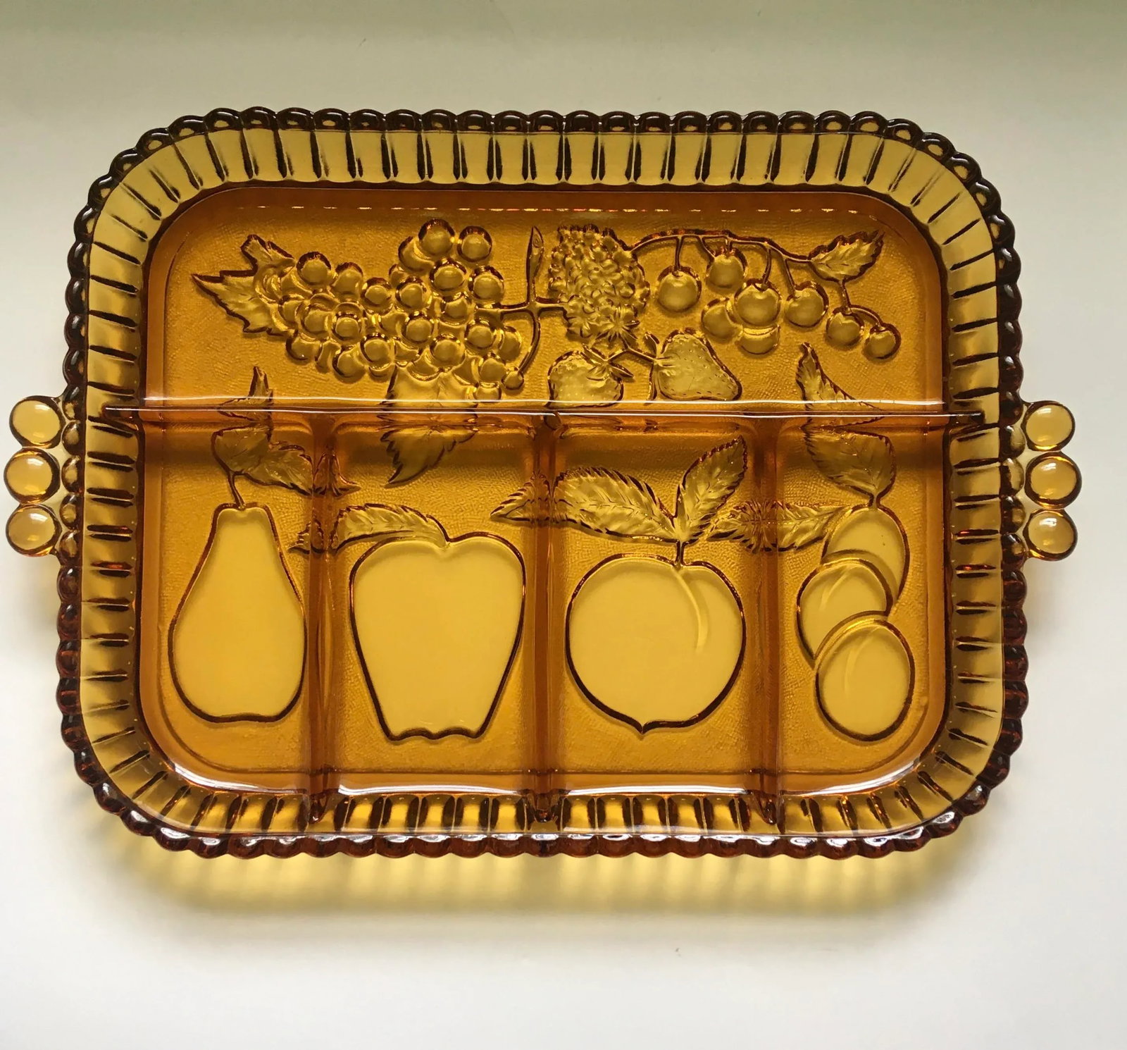 Mid-Century Indiana Amber Glass Sectioned Fruit Tray - 11