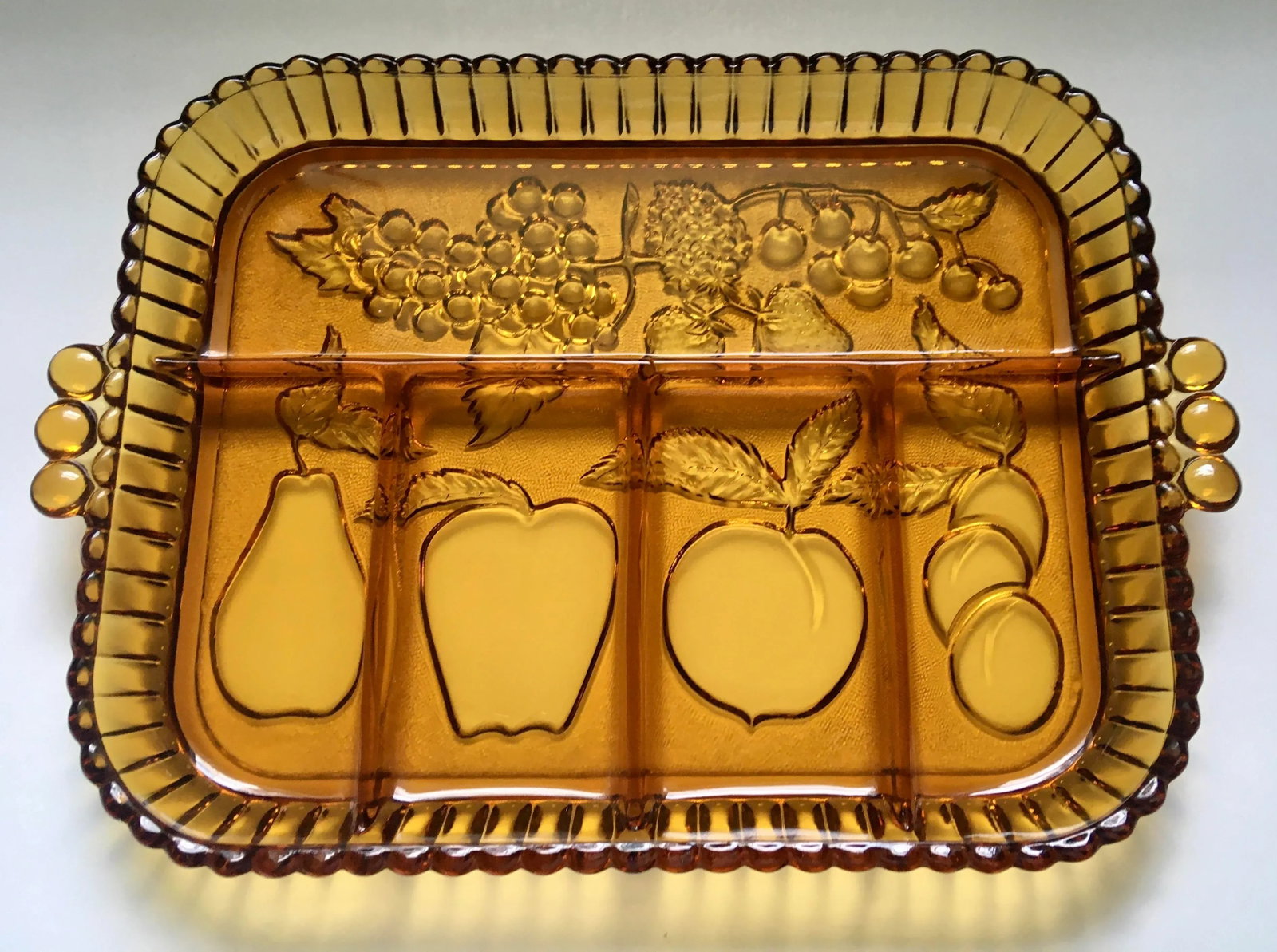 Mid-Century Indiana Amber Glass Sectioned Fruit Tray - 12