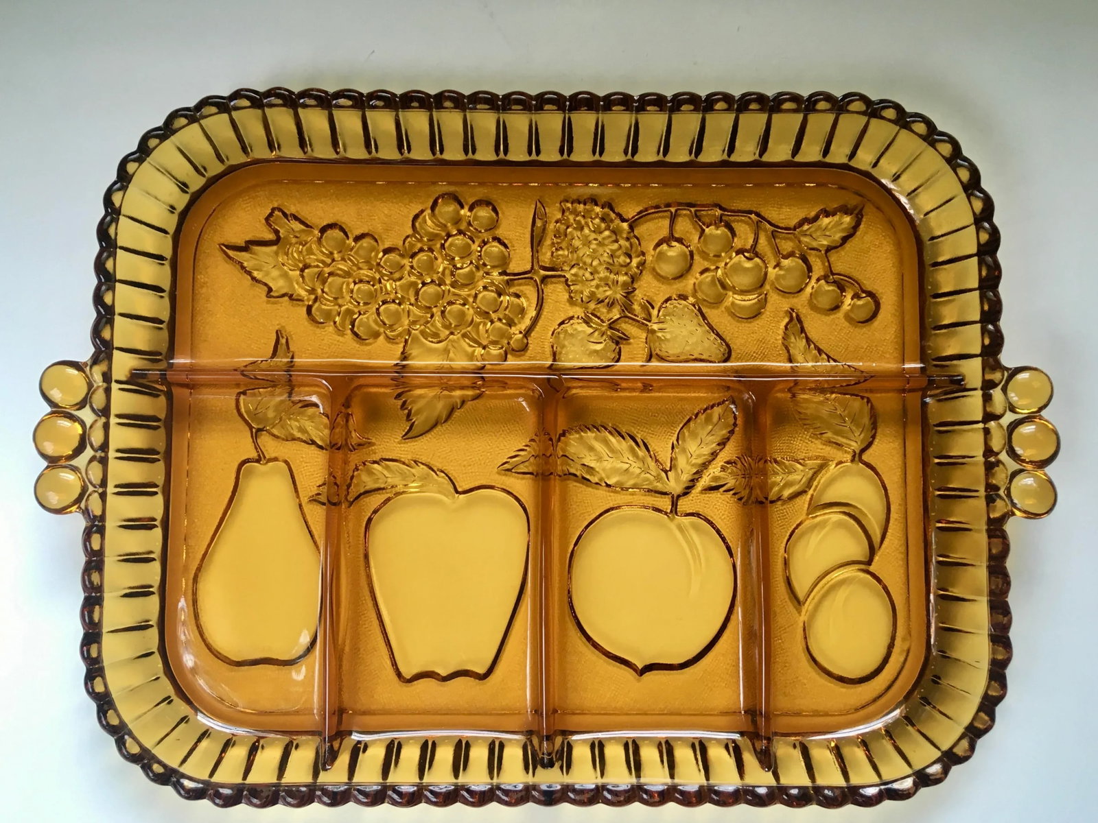Mid-Century Indiana Amber Glass Sectioned Fruit Tray - 2