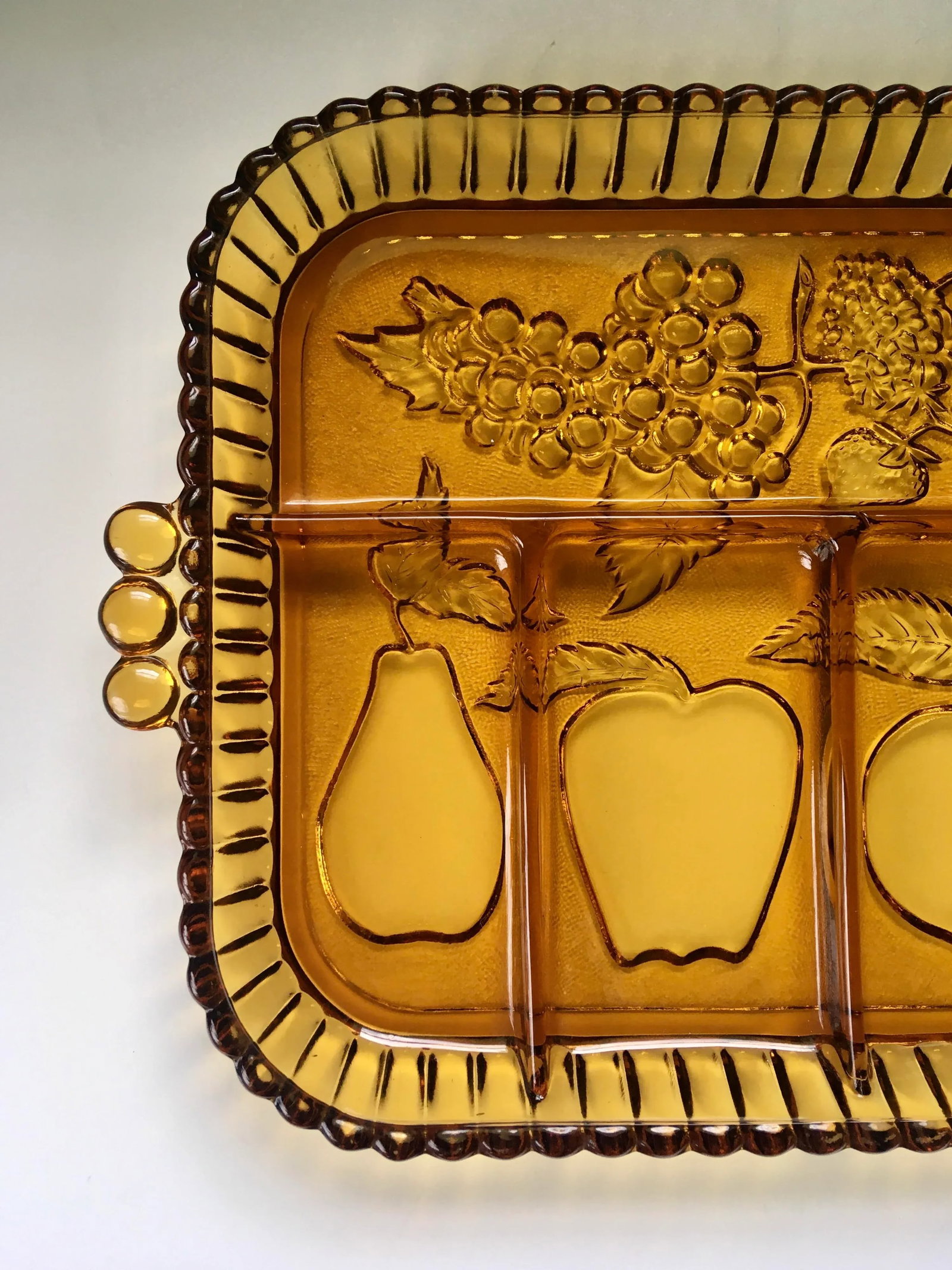 Mid-Century Indiana Amber Glass Sectioned Fruit Tray - 3