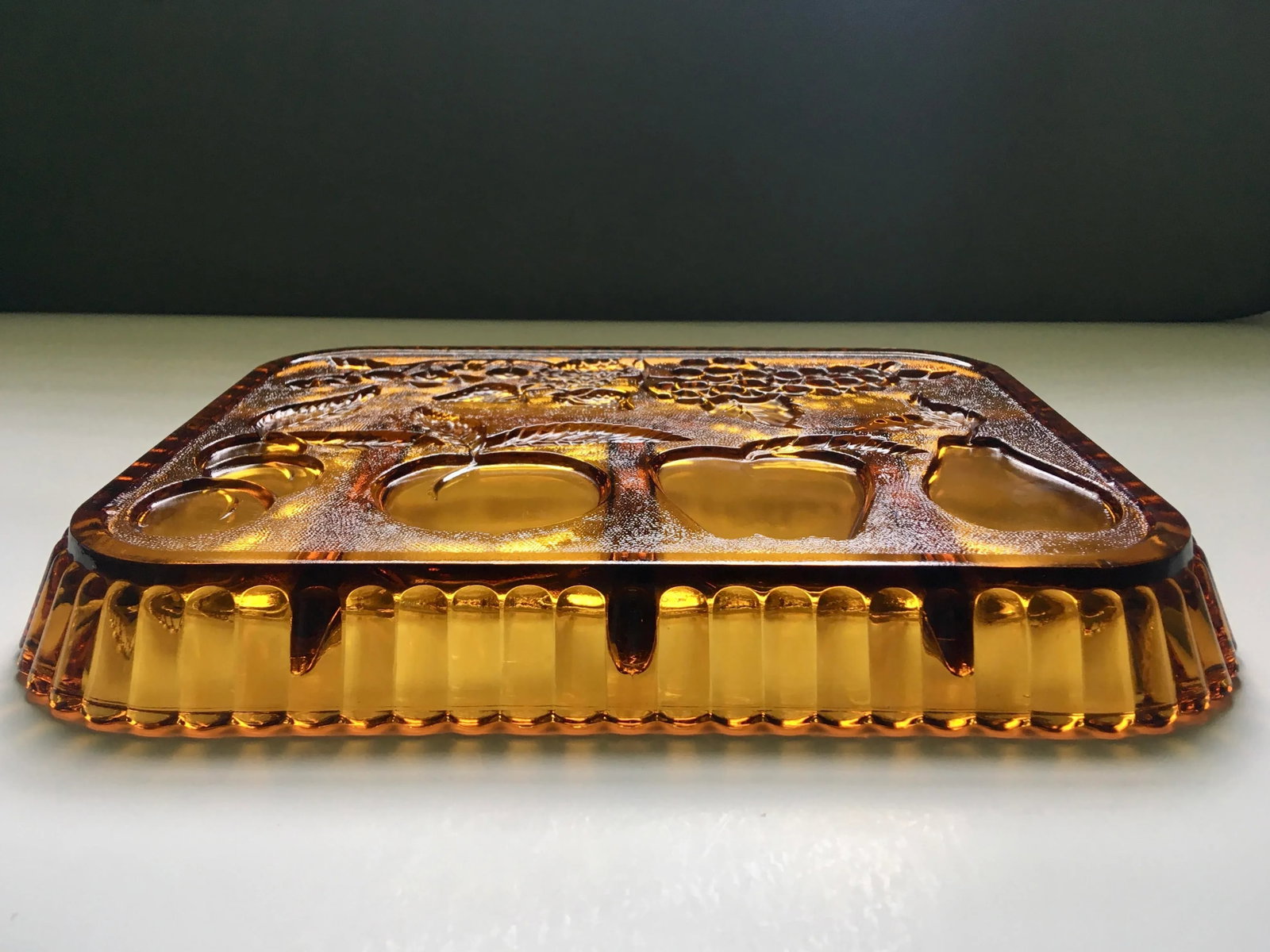 Mid-Century Indiana Amber Glass Sectioned Fruit Tray - 4