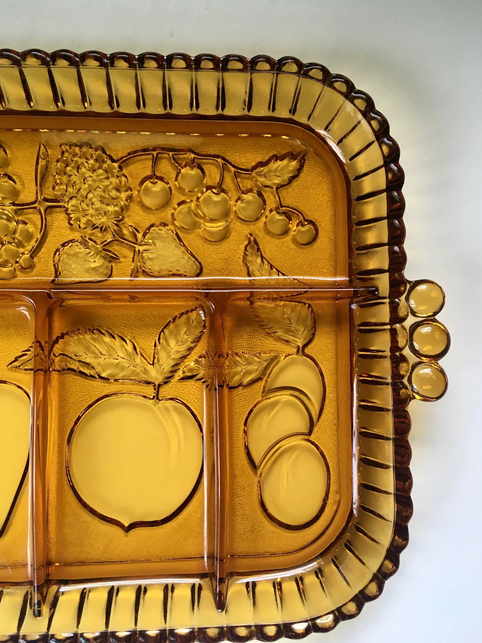 Mid-Century Indiana Amber Glass Sectioned Fruit Tray - 5