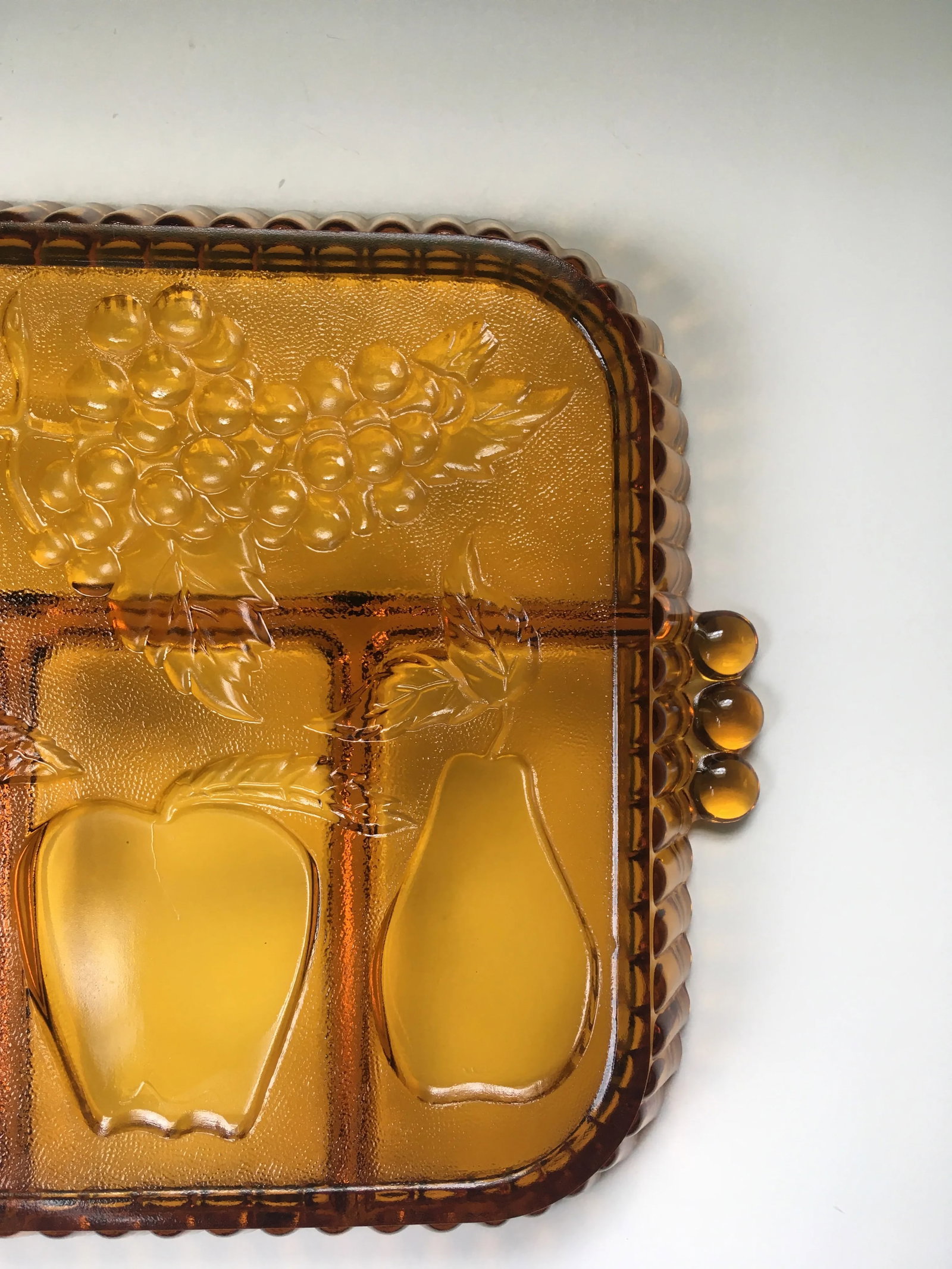 Mid-Century Indiana Amber Glass Sectioned Fruit Tray - 7