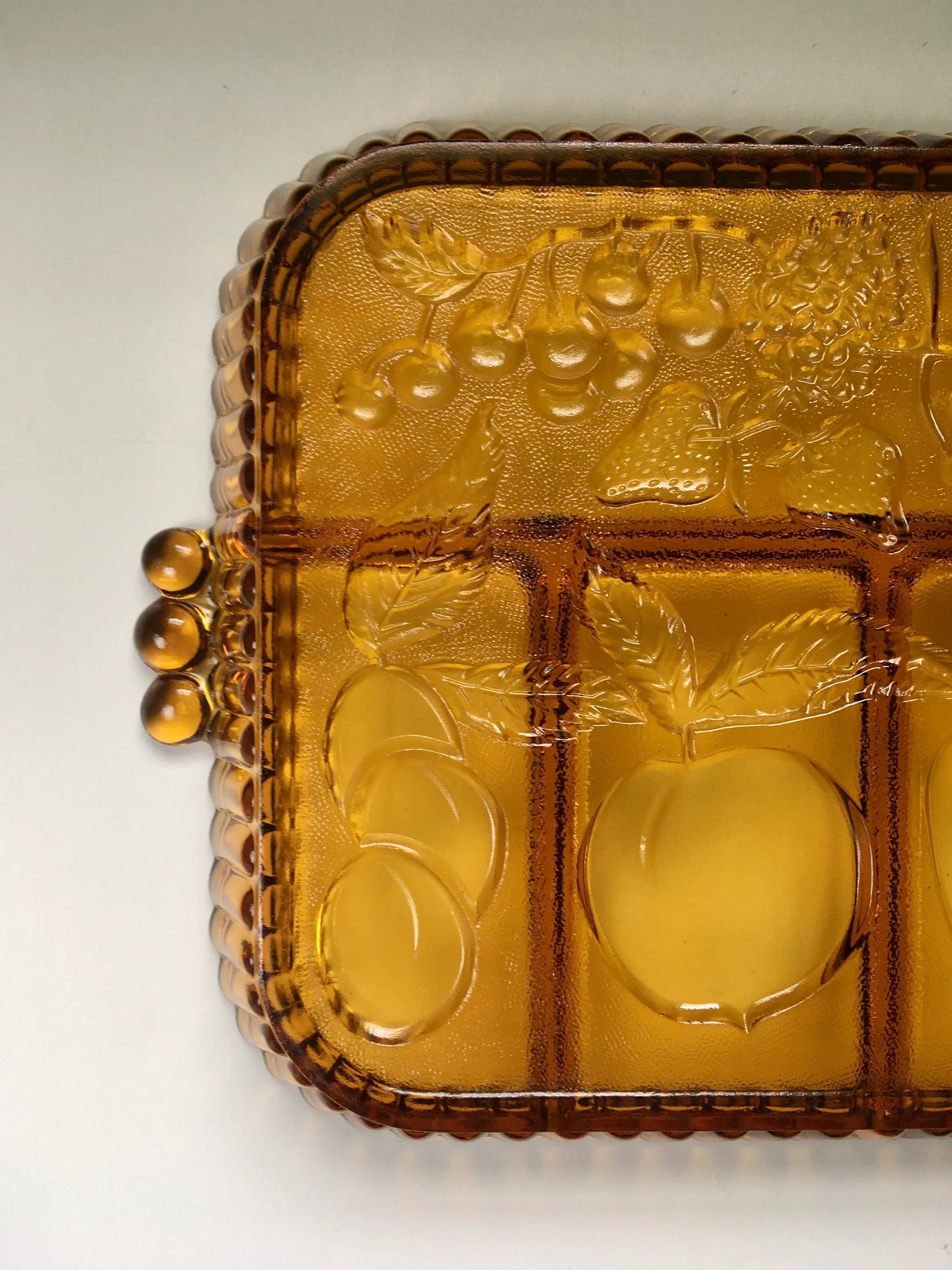 Mid-Century Indiana Amber Glass Sectioned Fruit Tray - 8