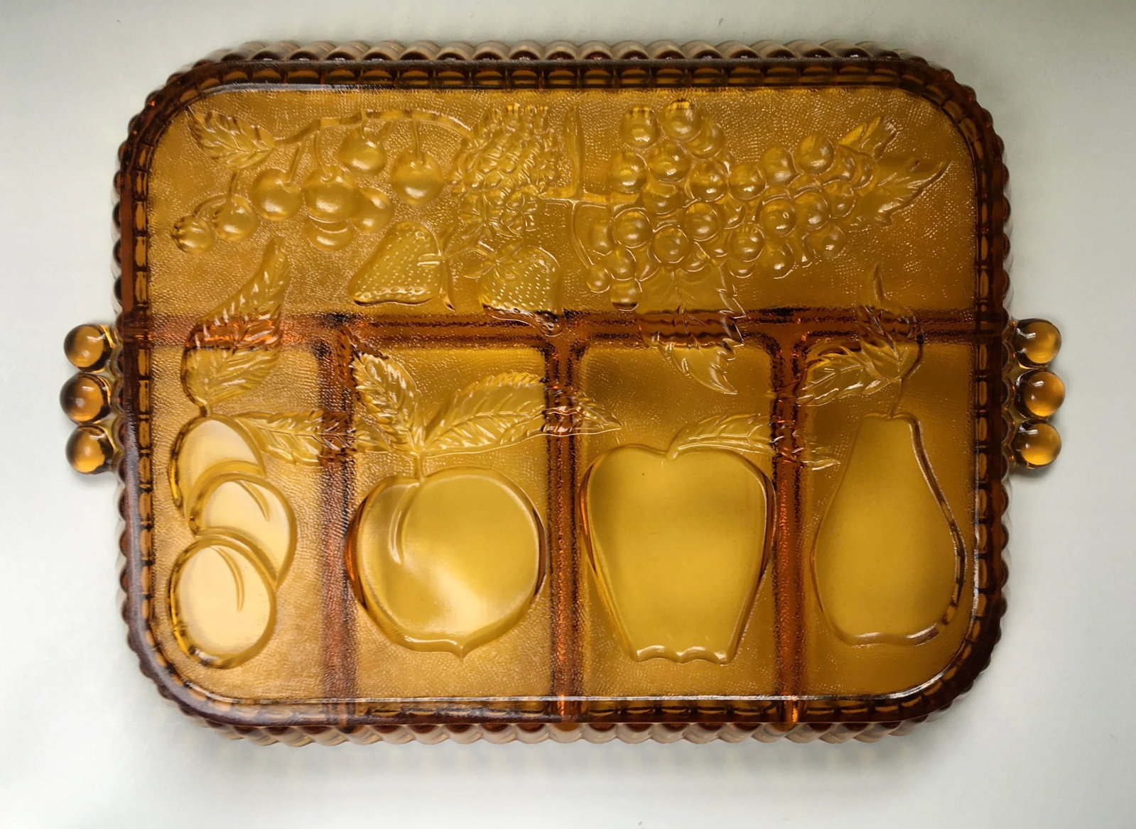 Mid-Century Indiana Amber Glass Sectioned Fruit Tray - 9