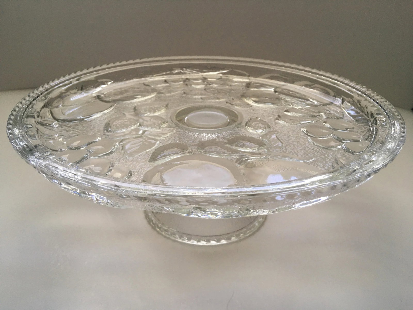 Vintage Fruit Pressed Glass Cake Stand - 10