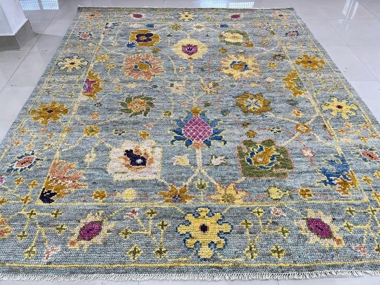 9x12 Gray Hand-Knotted Wool Floral Trelliswork Geometric Modern Carpet Rug - 2