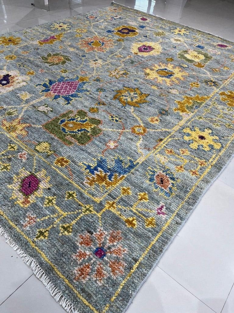 9x12 Gray Hand-Knotted Wool Floral Trelliswork Geometric Modern Carpet Rug - 3