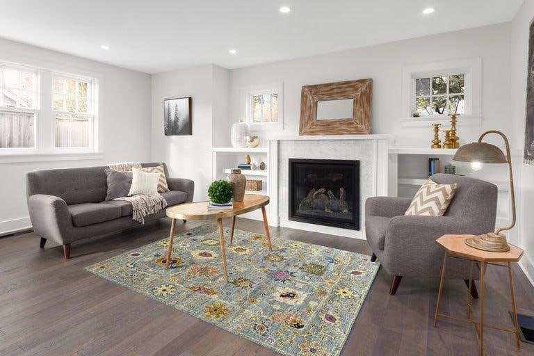 9x12 Gray Hand-Knotted Wool Floral Trelliswork Geometric Modern Carpet Rug - 5