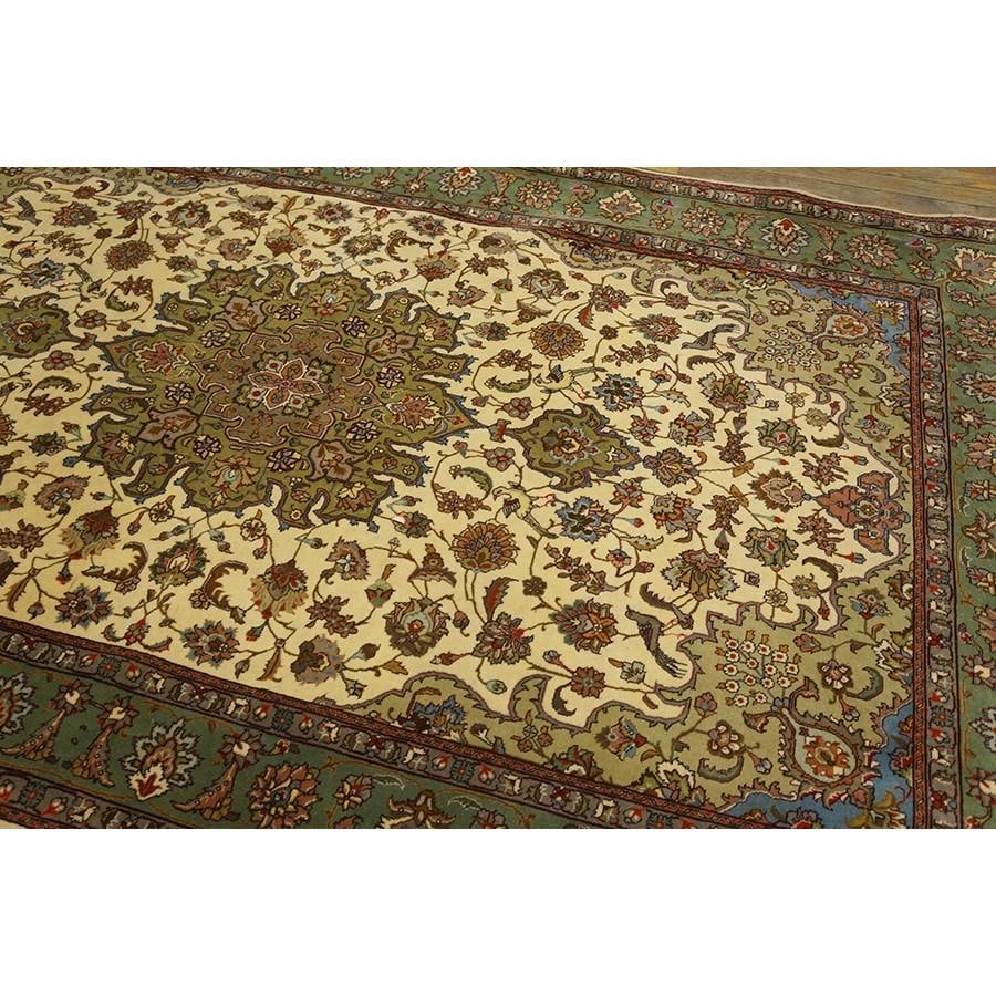1940s Ivory Medallion Antique Persian Tabriz Rug 4' 10'' X 7' 9'' Handknotted Wool Carpet - 5