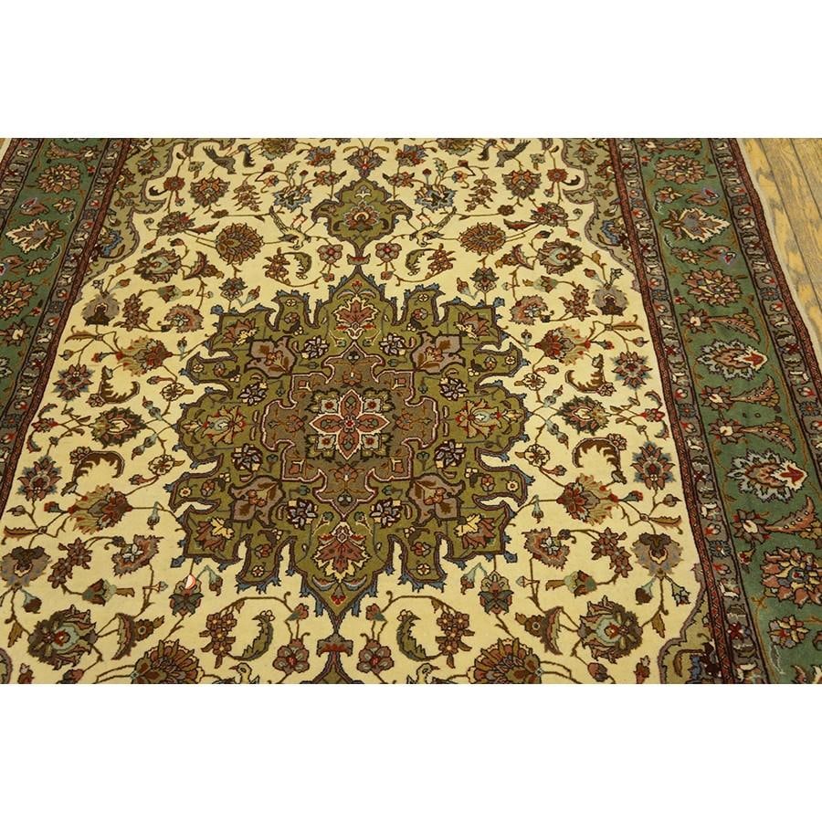 1940s Ivory Medallion Antique Persian Tabriz Rug 4' 10'' X 7' 9'' Handknotted Wool Carpet - 6