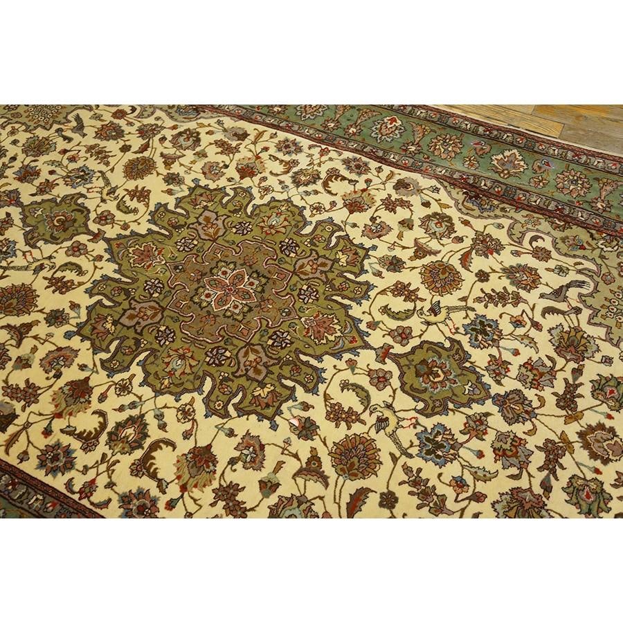 1940s Ivory Medallion Antique Persian Tabriz Rug 4' 10'' X 7' 9'' Handknotted Wool Carpet - 7