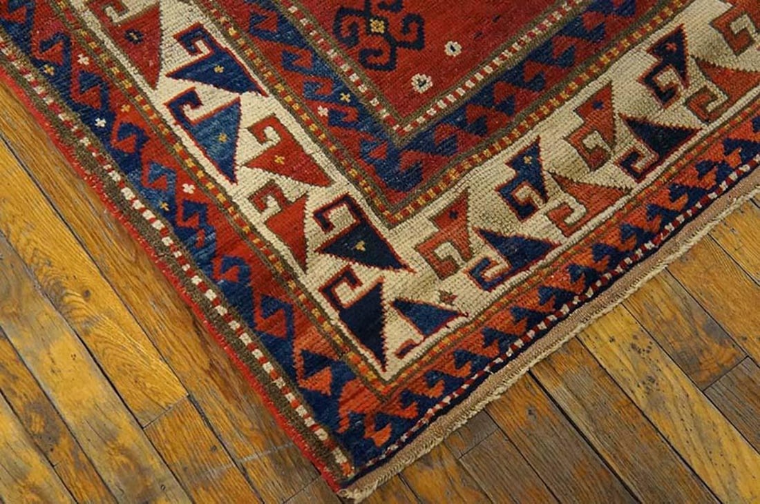 1880s Red Diamond Antique Caucasian Kazak Rug 3' 9'' X 5' 2'' Handknotted Wool Carpet - 4