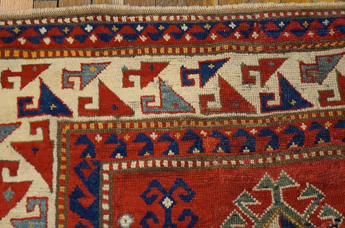 1880s Red Diamond Antique Caucasian Kazak Rug 3' 9'' X 5' 2'' Handknotted Wool Carpet - 6
