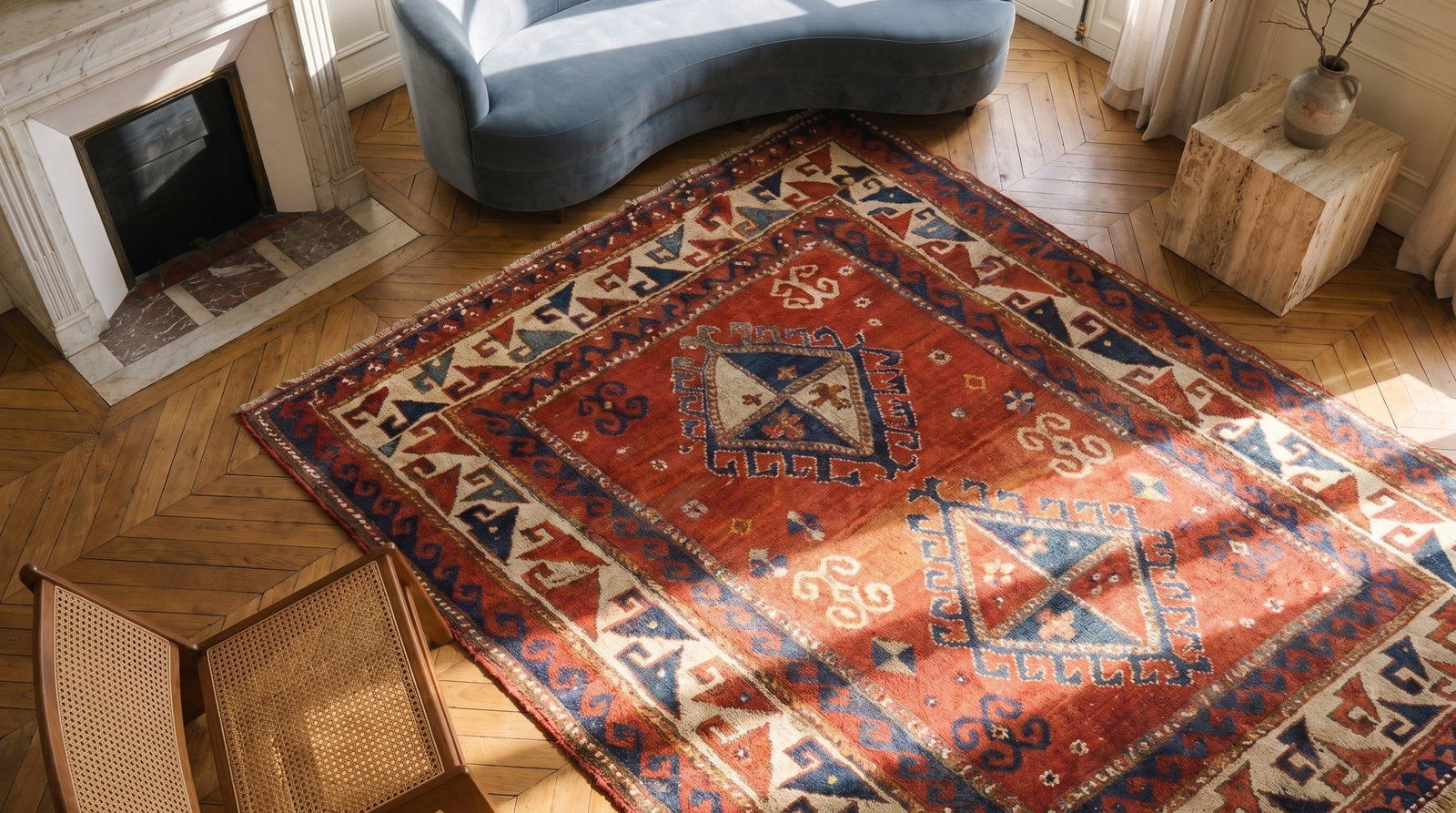 1880s Red Diamond Antique Caucasian Kazak Rug 3' 9'' X 5' 2'' Handknotted Wool Carpet - 9