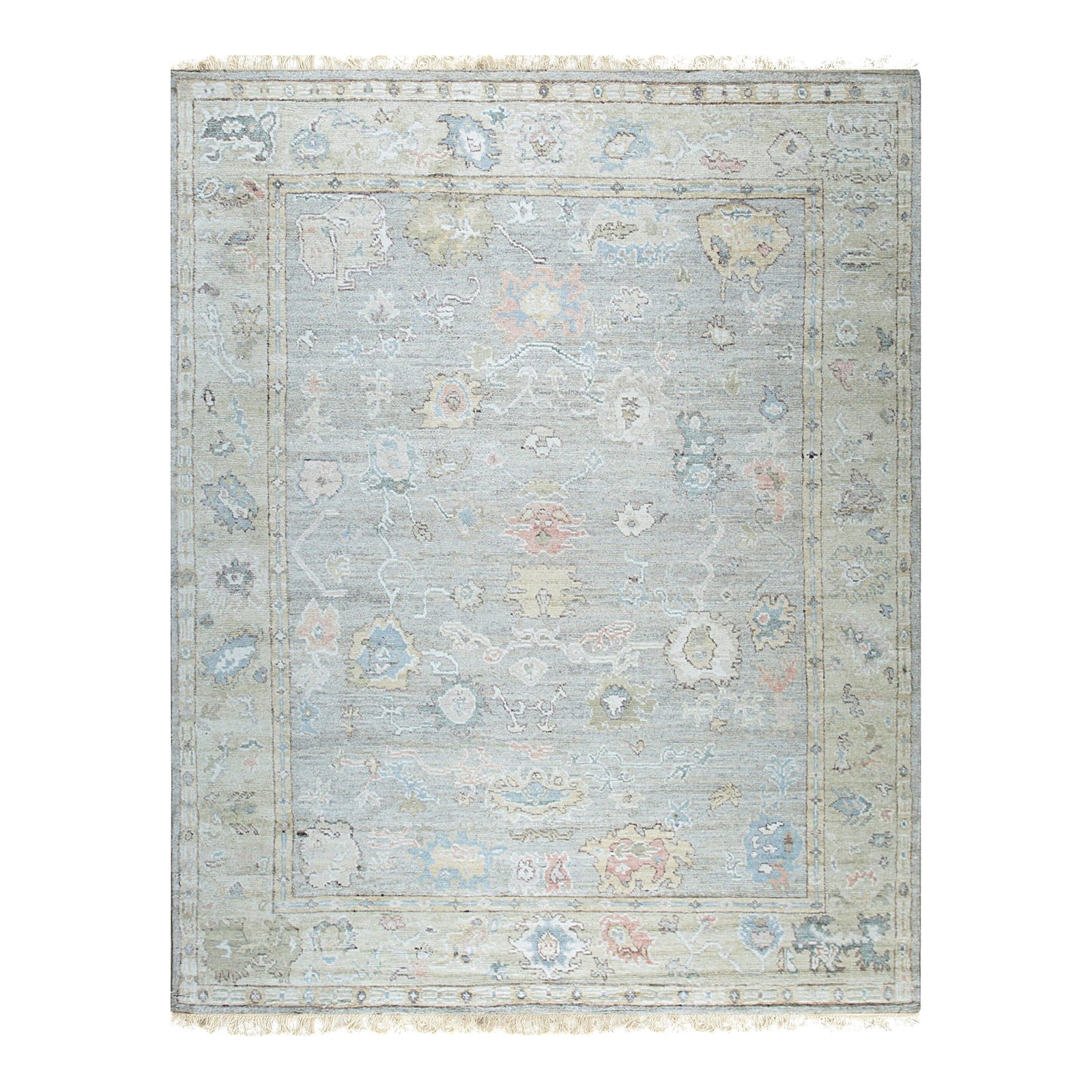 Nadia Harlow Ivory Hand-Knotted Silk Rug Carpet, Allover Floral Indian Design: Hand-knotted in hand-spun silk, this 10 x 14 Nadia Harlow rug carpet is a refined offering from our contemporary oversized rug collection. Woven in India, the piece reflects the highest level of