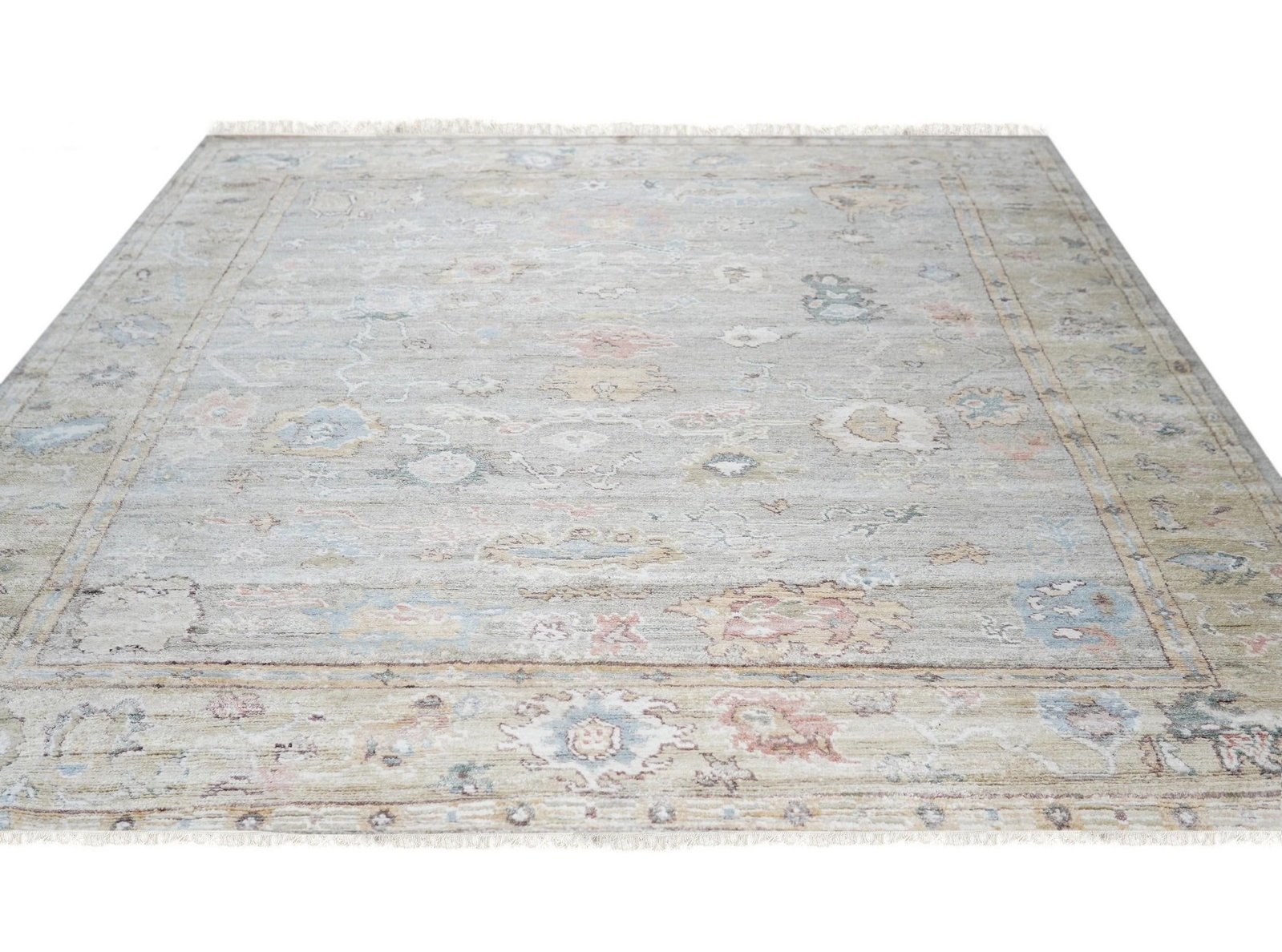 Nadia Harlow Ivory Hand-Knotted Silk Rug Carpet, Allover Floral Indian Design - 5