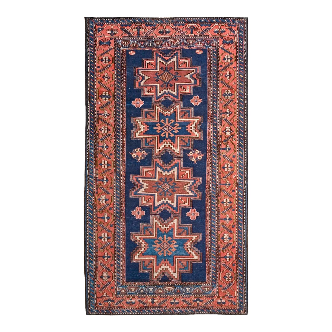 1920s Blue Navy Geometric Tribal Antique Caucasian Lesghi Rug 4'0" X 7'3" Handknotted Wool Carpet: Antique Caucasian - Lesghi rug, measures: 4'0" x 7'3". Antique Caucasian Caucasian Knotted Rug, Circa Date: 1920s. This exemplary piece of weaving history is a genuine representation of traditional