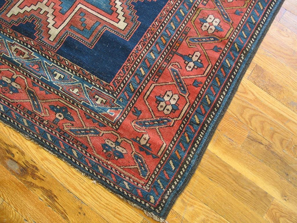 1920s Blue Navy Geometric Tribal Antique Caucasian Lesghi Rug 4'0" X 7'3" Handknotted Wool Carpet - 5