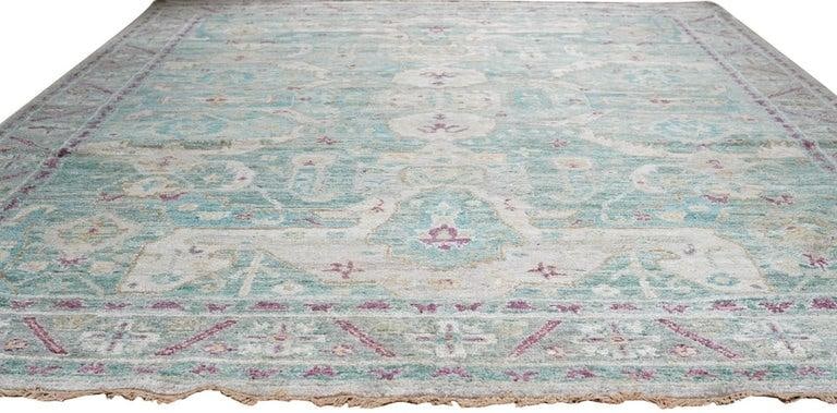 9x12 Green Hand-Knotted Silk Faded Turquoise Medallions Tribal Modern Carpet Rug - 2