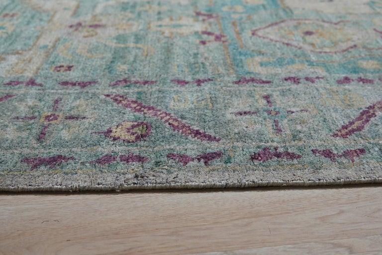9x12 Green Hand-Knotted Silk Faded Turquoise Medallions Tribal Modern Carpet Rug - 3
