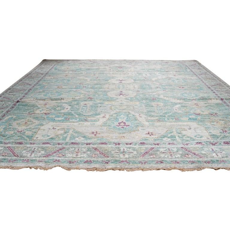 9x12 Green Hand-Knotted Silk Faded Turquoise Medallions Tribal Modern Carpet Rug - 6
