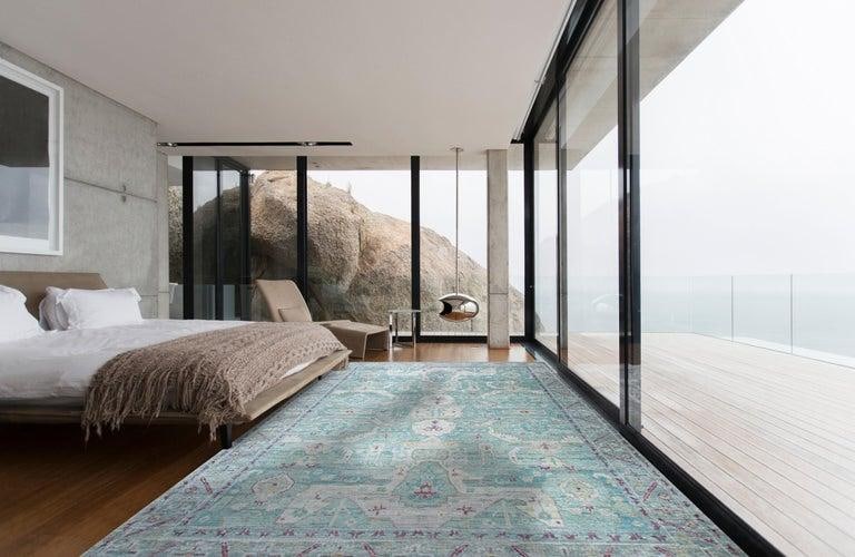 9x12 Green Hand-Knotted Silk Faded Turquoise Medallions Tribal Modern Carpet Rug - 7