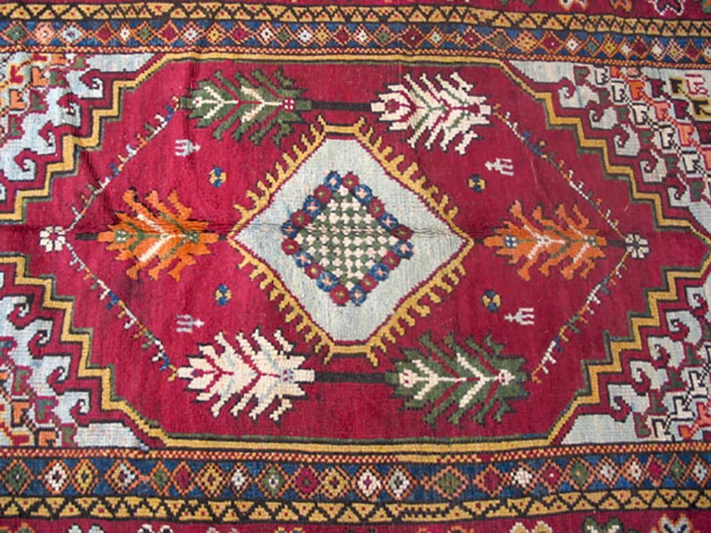 1900s Red Medallion Antique Moroccan Rabat Rug 6'8" X 9'6" Handknotted Wool Carpet - 2