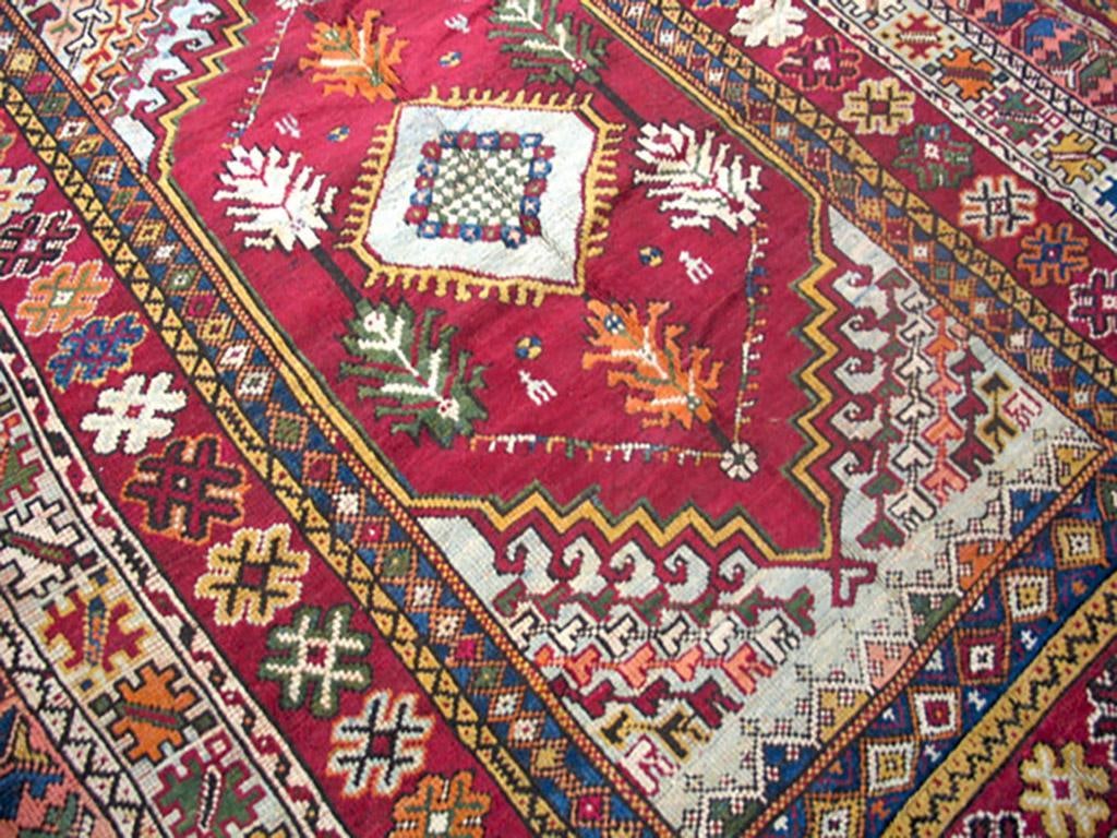 1900s Red Medallion Antique Moroccan Rabat Rug 6'8" X 9'6" Handknotted Wool Carpet - 3