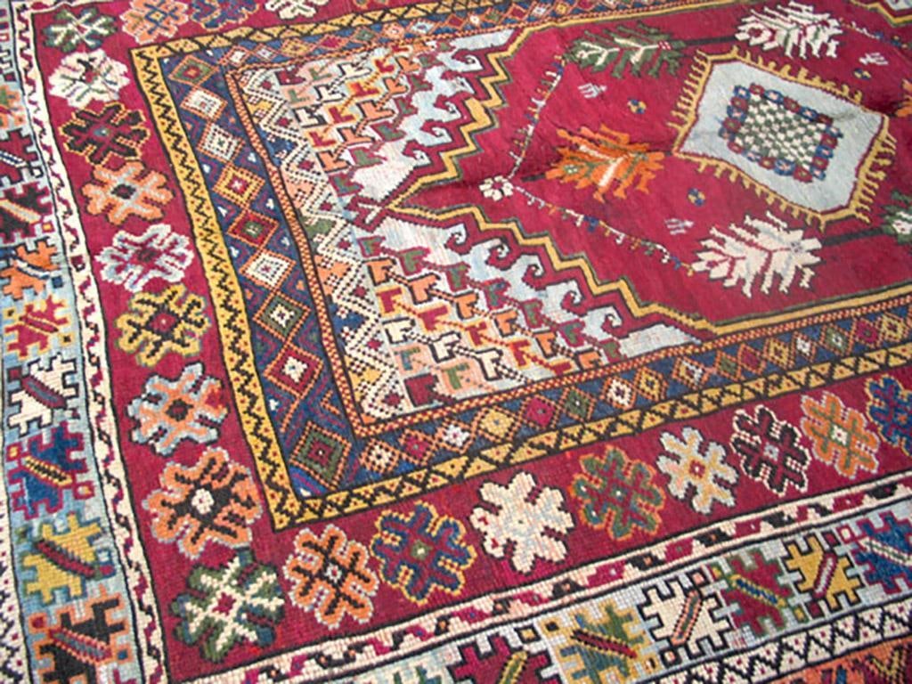 1900s Red Medallion Antique Moroccan Rabat Rug 6'8" X 9'6" Handknotted Wool Carpet - 5