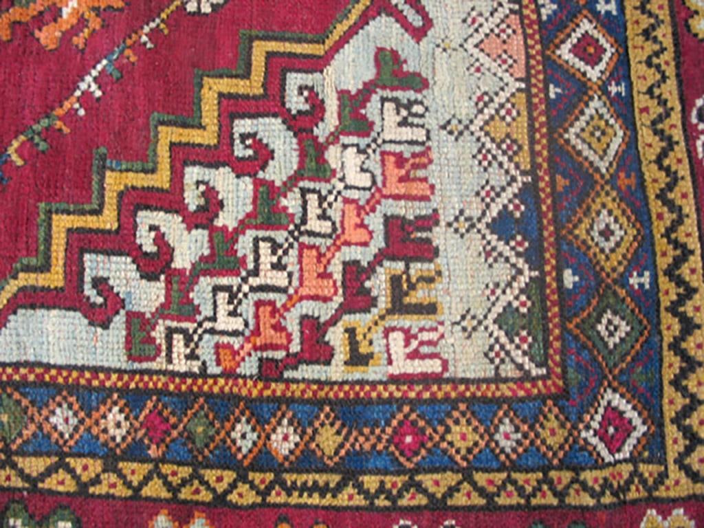 1900s Red Medallion Antique Moroccan Rabat Rug 6'8" X 9'6" Handknotted Wool Carpet - 6