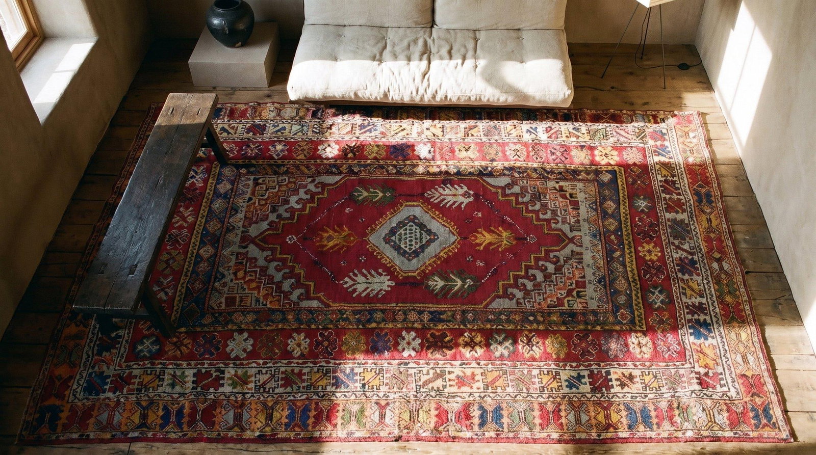 1900s Red Medallion Antique Moroccan Rabat Rug 6'8" X 9'6" Handknotted Wool Carpet - 9