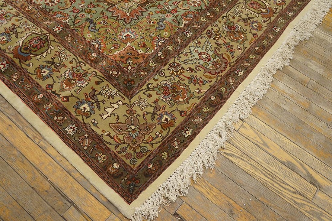 1940s Ivory Medallion Antique Persian Tabriz Rug 7' 5" X 10' 5" Handknotted Wool Carpet - 5