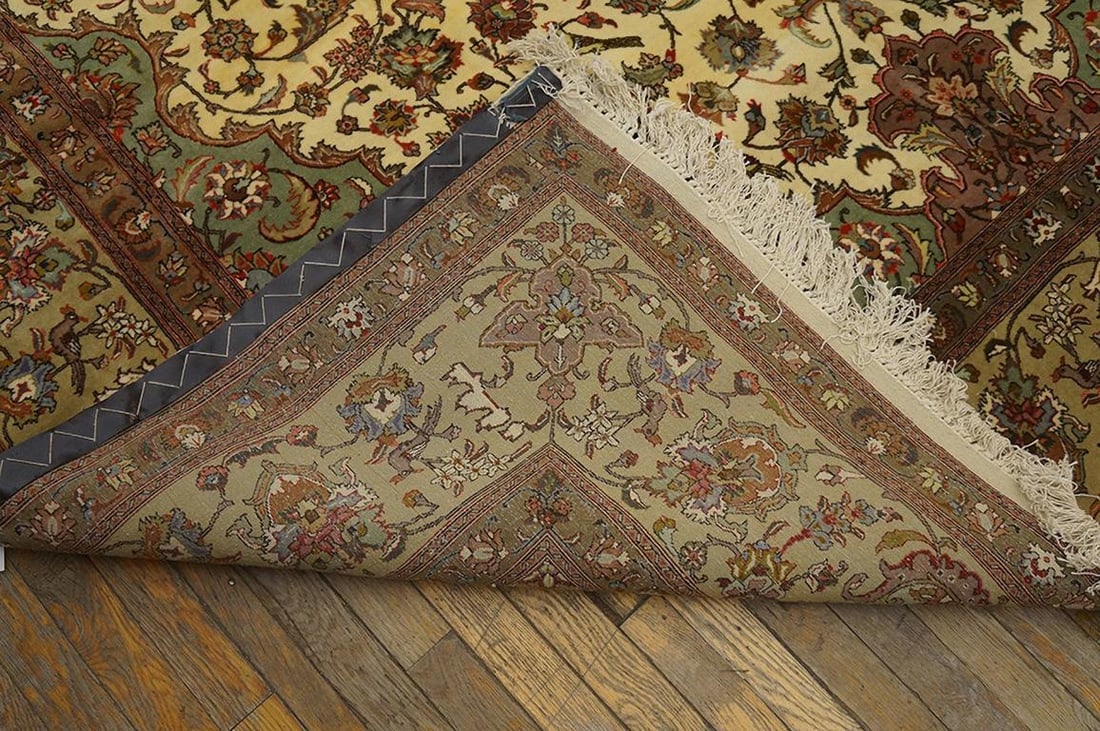 1940s Ivory Medallion Antique Persian Tabriz Rug 7' 5" X 10' 5" Handknotted Wool Carpet - 6