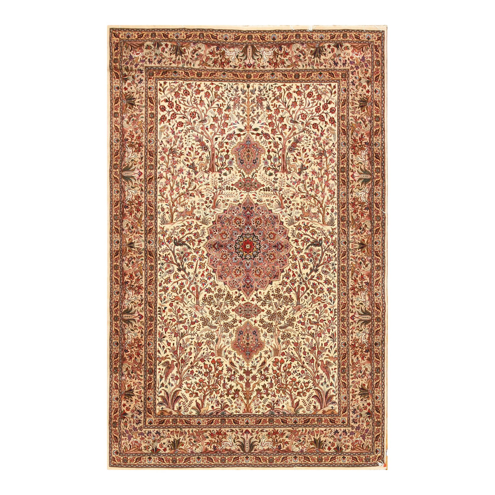 1940s Beige Antique Medallion Cyprees Tree Tabriz Northwestern Knotted Wool Rug: Mid 20th Century Persian Tabriz Carpet ( 5'9" x 9' - 175 x 275 ) A mid-20th-century Tabriz carpet, The piece measures approximately 5'10" * 9' (178 * 275 cm). Tabriz is a major city in northwestern , 