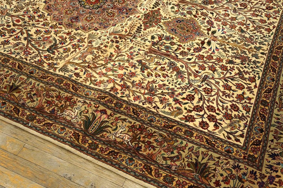 1940s Beige Antique Medallion Cyprees Tree Tabriz Northwestern Knotted Wool Rug - 4