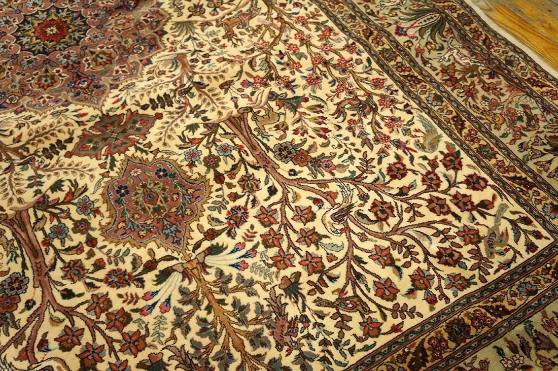 1940s Beige Antique Medallion Cyprees Tree Tabriz Northwestern Knotted Wool Rug - 5