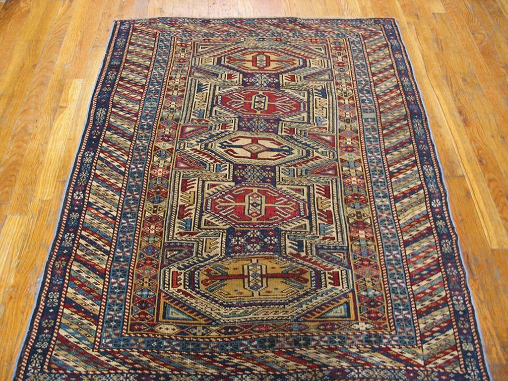 1890s Multic Geometric Tribal Antique Caucasian Shirvan Rug 3'5" X 4'5" Handknotted Wool Carpet - 2