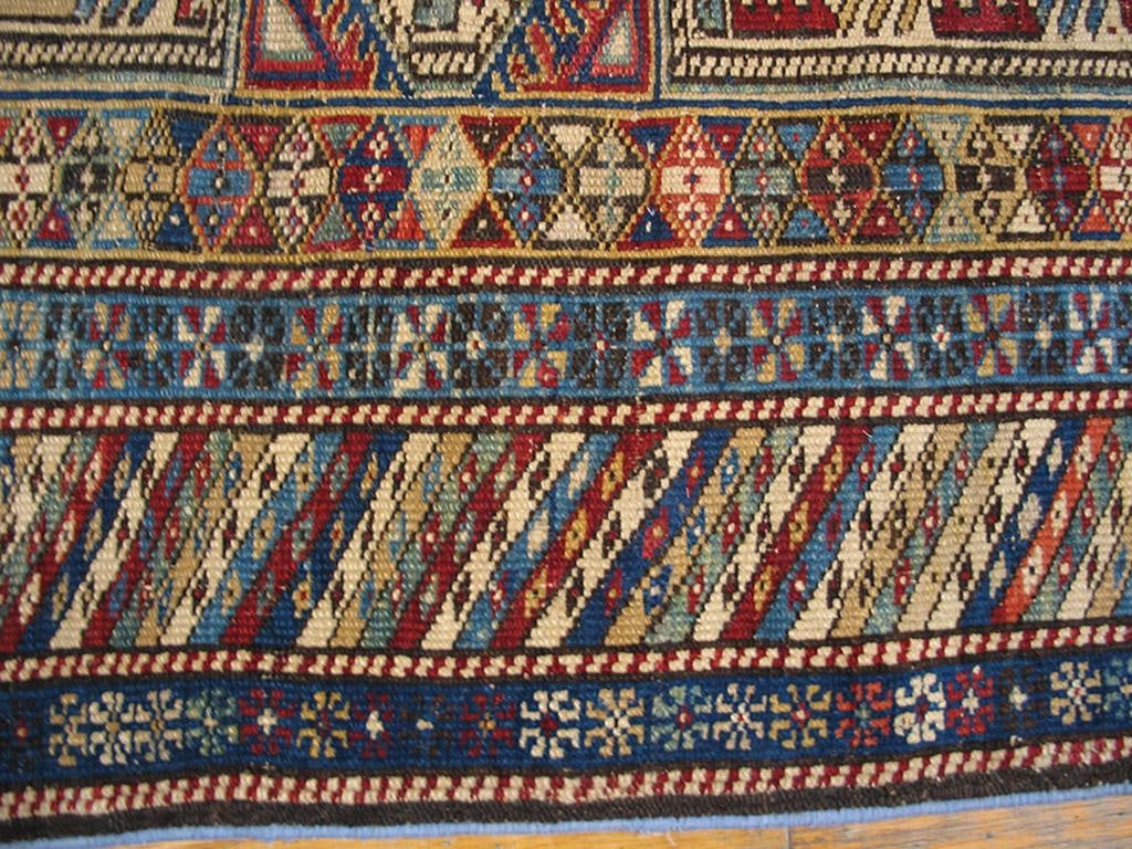 1890s Multic Geometric Tribal Antique Caucasian Shirvan Rug 3'5" X 4'5" Handknotted Wool Carpet - 4