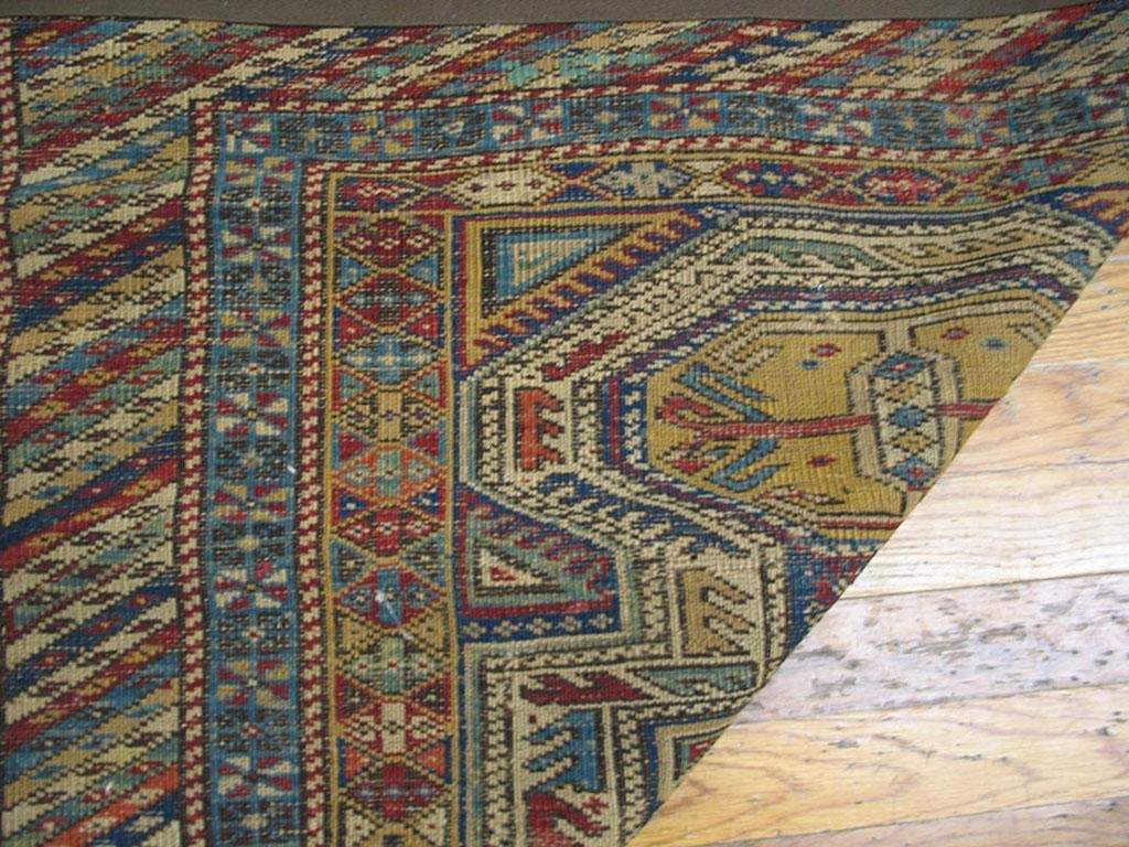 1890s Multic Geometric Tribal Antique Caucasian Shirvan Rug 3'5" X 4'5" Handknotted Wool Carpet - 5