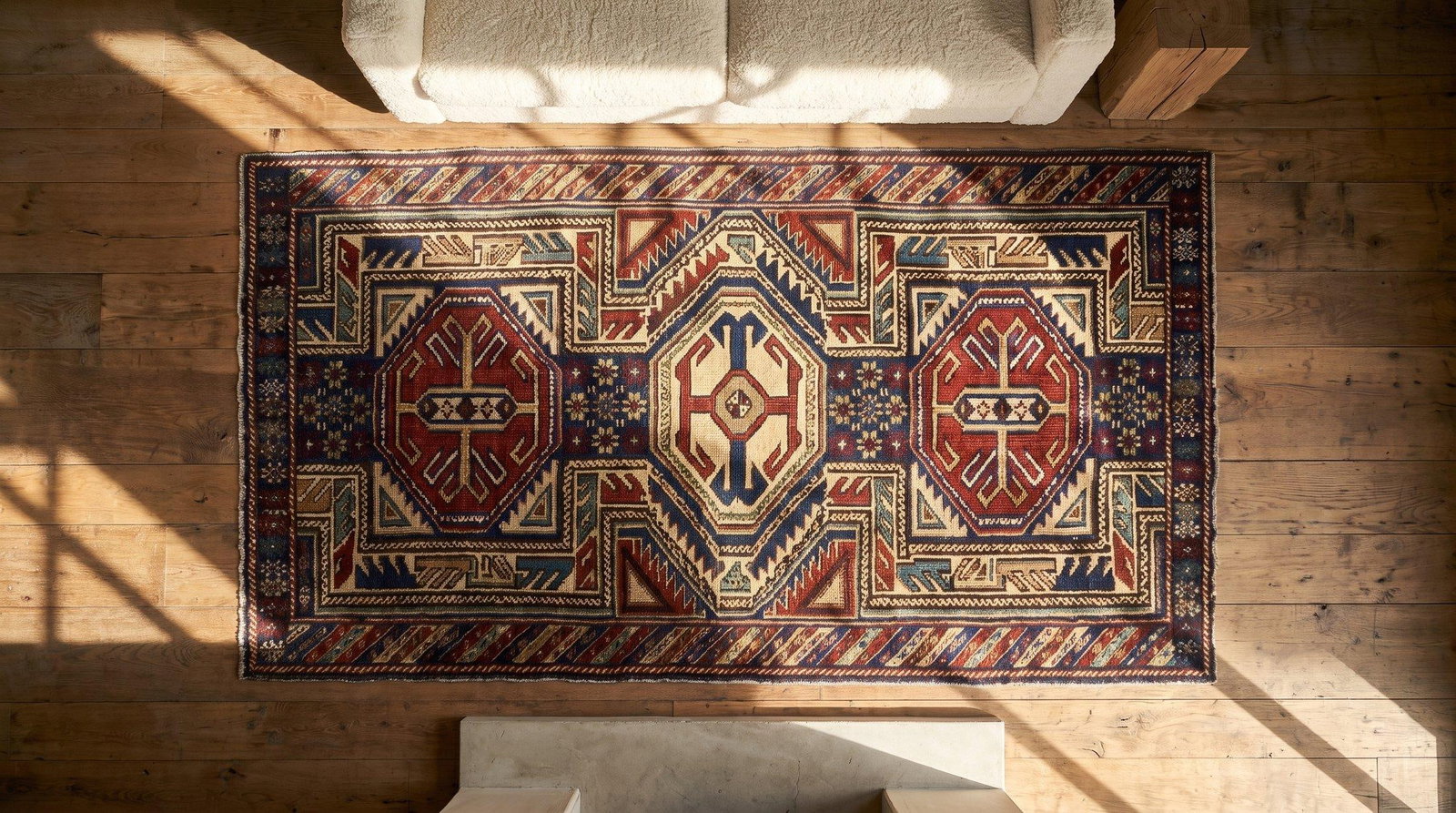 1890s Multic Geometric Tribal Antique Caucasian Shirvan Rug 3'5" X 4'5" Handknotted Wool Carpet - 8
