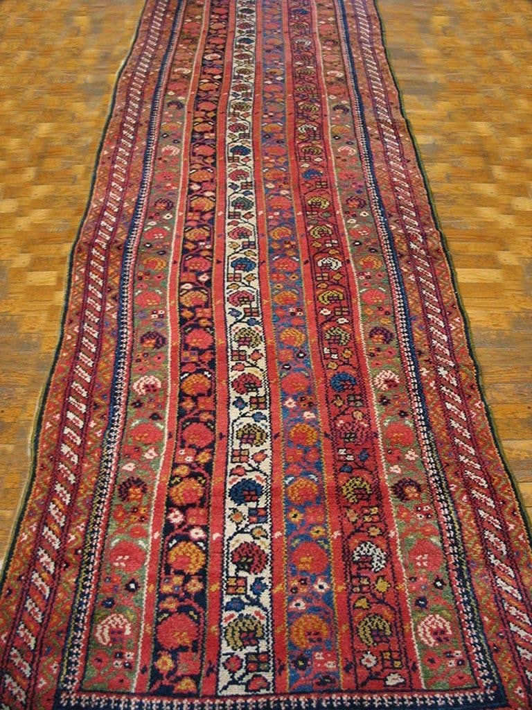1900s Multicolor Geometric Handknotted Antique Persian Kurdish Runner Rug '5" X 11'8" Wool Carpet - 2
