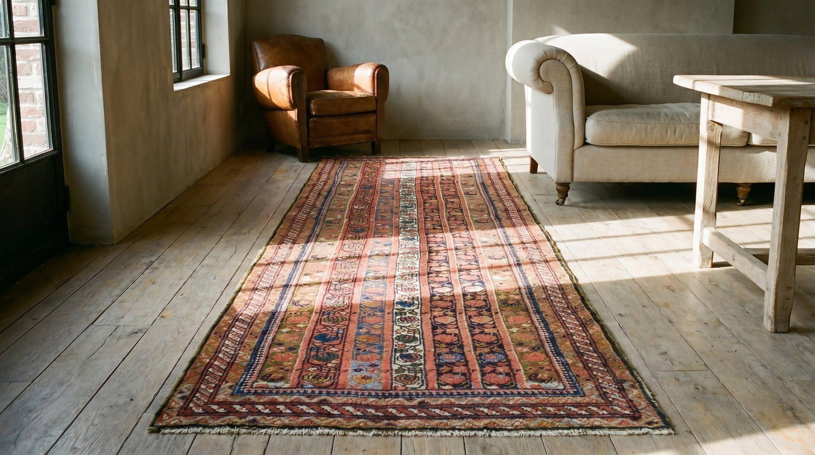 1900s Multicolor Geometric Handknotted Antique Persian Kurdish Runner Rug '5" X 11'8" Wool Carpet - 5