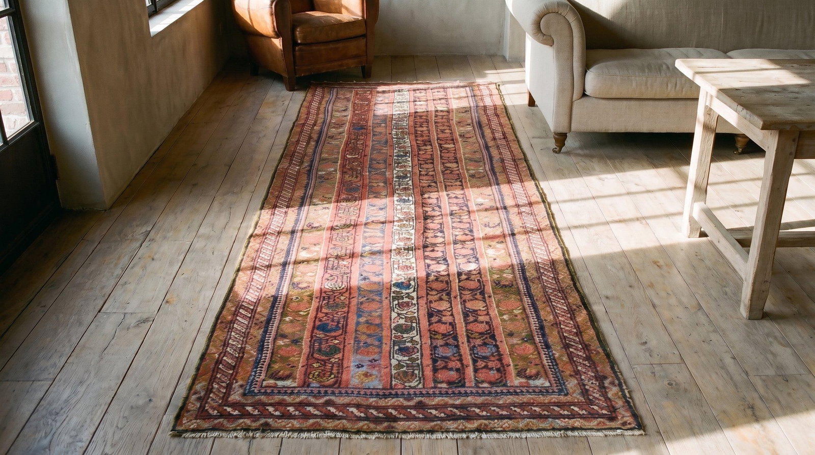 1900s Multicolor Geometric Handknotted Antique Persian Kurdish Runner Rug '5" X 11'8" Wool Carpet - 6