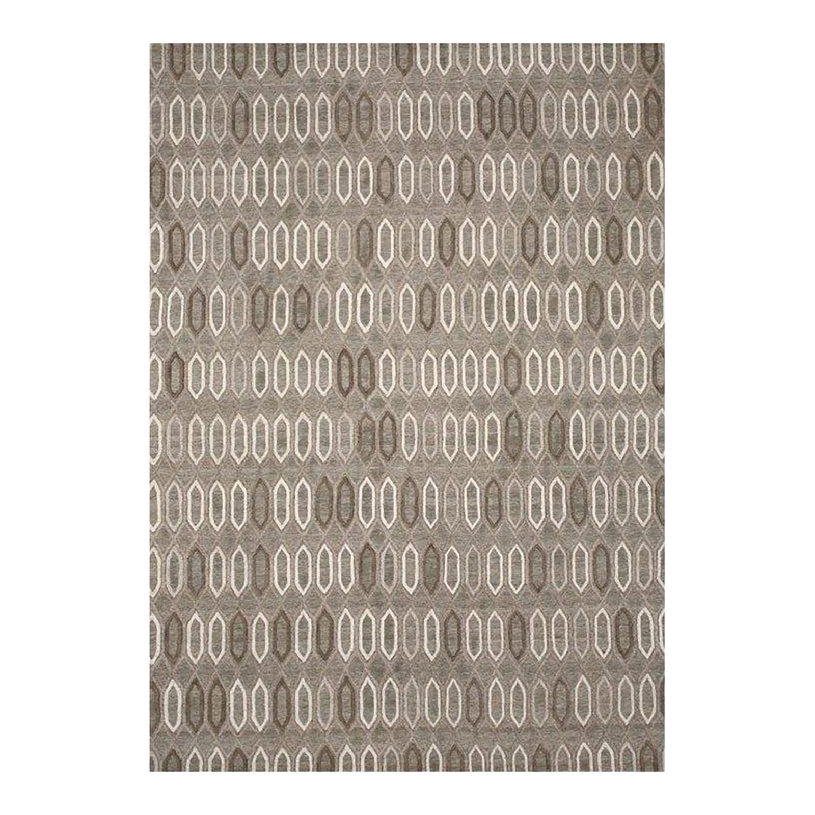 8x10 Gray Hand-Knotted Wool Ogee Lattice Pattern Modernist Design Carpet Rug: This gray wool rug features a hand knotted pile weave and presents a modern Rabat style design. Crafted in India, this floor covering combines a primary gray color palette with a medium pile thickness