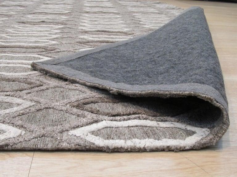 8x10 Gray Hand-Knotted Wool Ogee Lattice Pattern Modernist Design Carpet Rug - 2