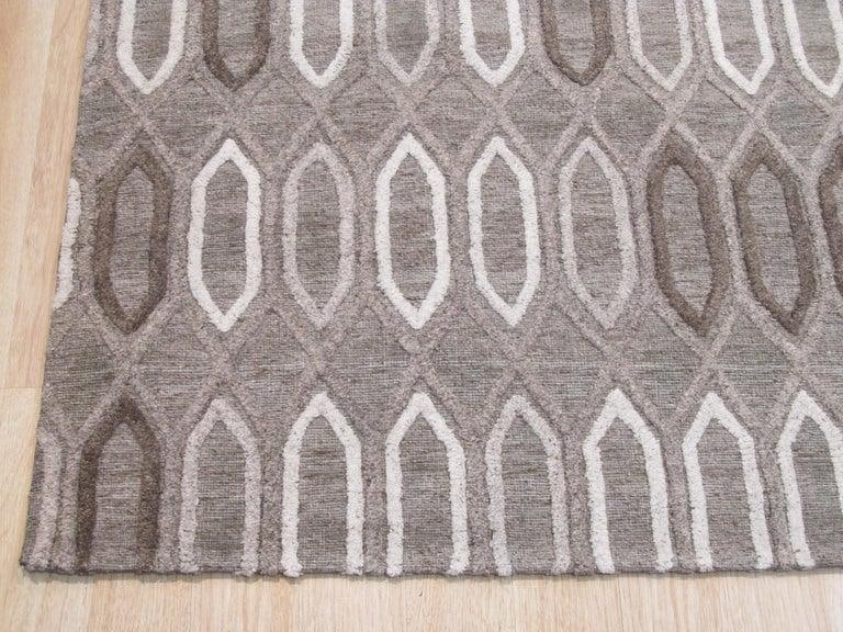 8x10 Gray Hand-Knotted Wool Ogee Lattice Pattern Modernist Design Carpet Rug - 3