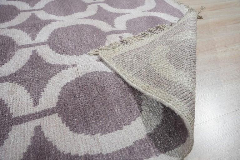 6x9 Brown Hand-Knotted Wool Bamboo Silk Linked Circles Design Tribal Carpet Rug - 6