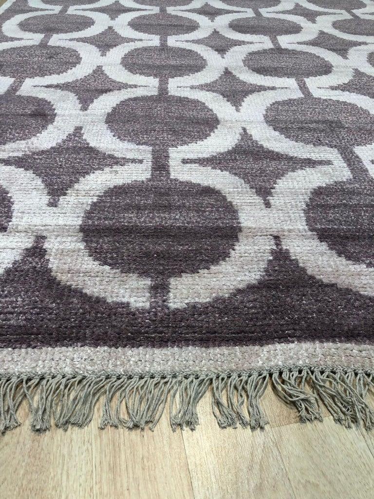 6x9 Brown Hand-Knotted Wool Bamboo Silk Linked Circles Design Tribal Carpet Rug - 7